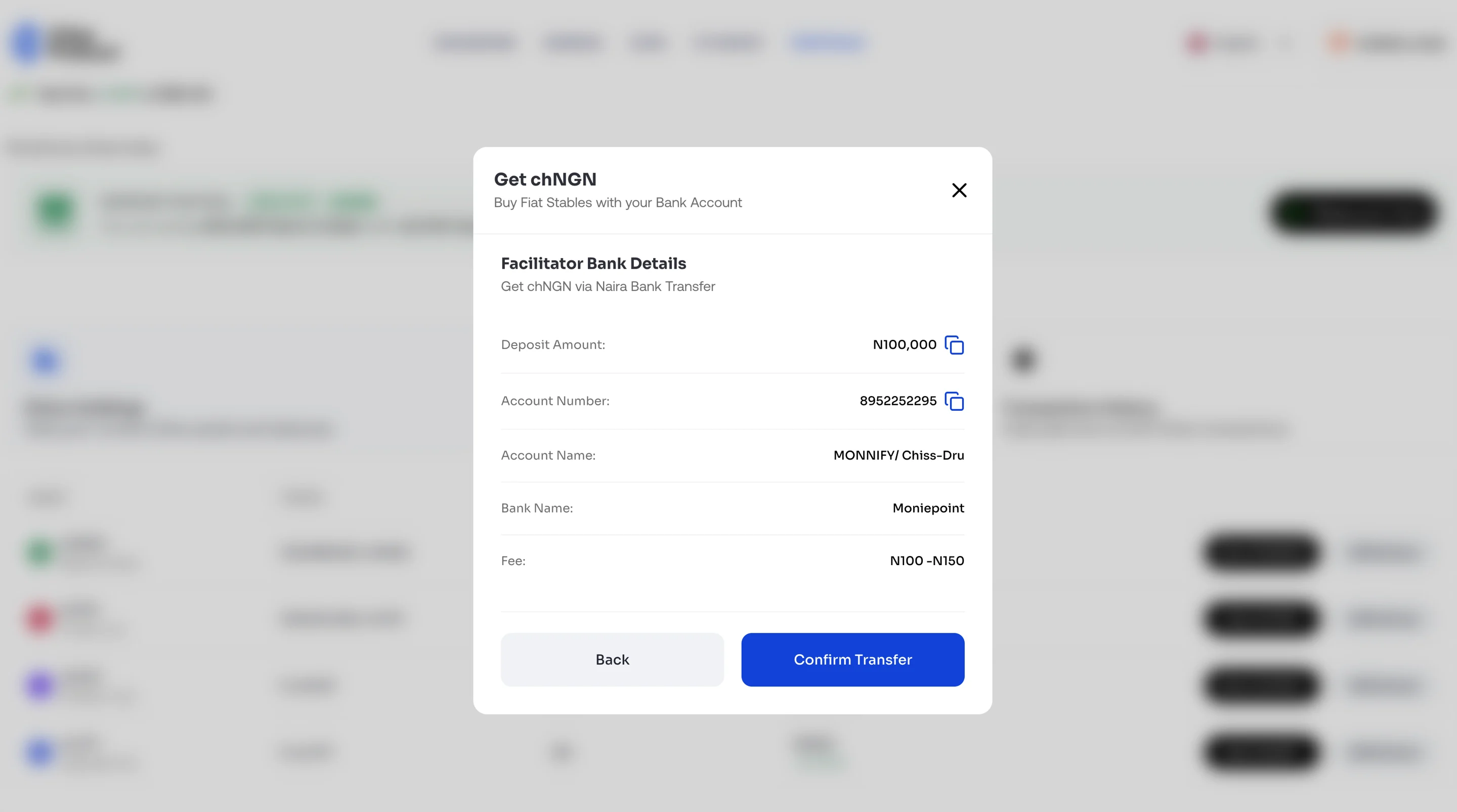 Facilitator Bank Account Details Modal